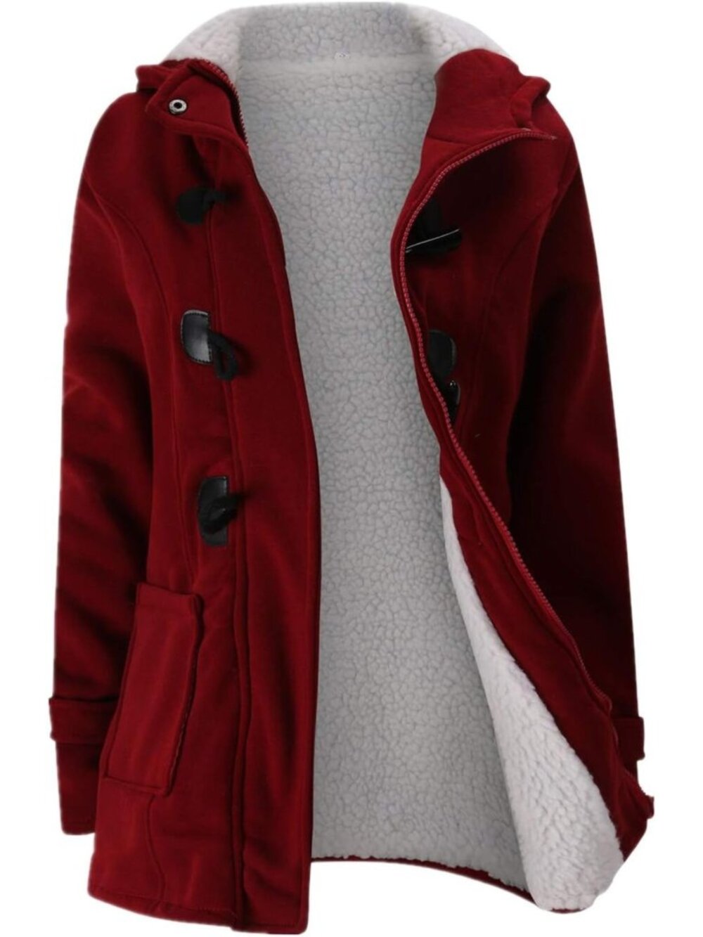 Cozy Women's Fleece Hooded Coat with Horn Buttons - Warm Winter Jacket